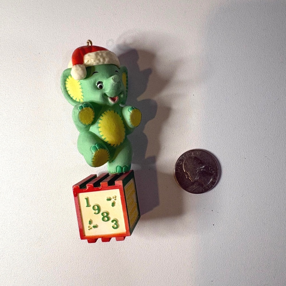 Vintage 1983 Hallmark Grandchild's First Christmas Elephant Block Ornament